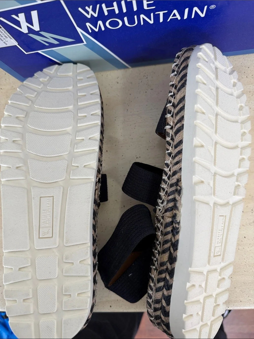 NIB White Mountain Black Elastic Strap Espadrille-Style Sandals 9.5 M
